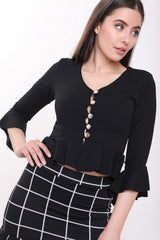 Button Up Peplum Top With Sleeves