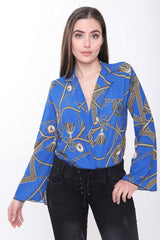 Bodysuit frontal de envoltura impresa en cadena de patrones