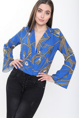 Bodysuit frontal de envoltura impresa en cadena de patrones