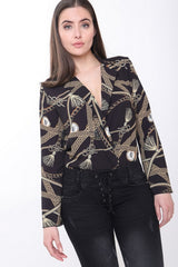 Bodysuit frontal de envoltura impresa en cadena de patrones