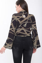 Bodysuit frontal de envoltura impresa en cadena de patrones