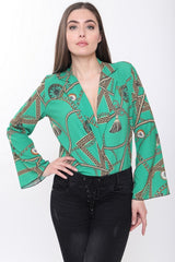 Bodysuit frontal de envoltura impresa en cadena de patrones