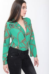 Bodysuit frontal de envoltura impresa en cadena de patrones