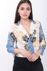 Scarf Print Wrap Front Bodysuit