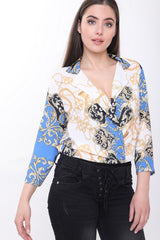 Scarf Print Wrap Front Bodysuit