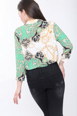 Scarf Print Wrap Front Bodysuit