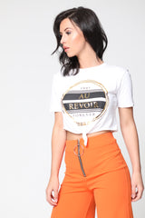 AU REVOIR Slogan Foil Print Crop Top