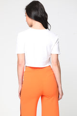 AU REVOIR Slogan Foil Print Crop Top