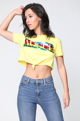 Rainbow Foil VOGUE Print Crop Top