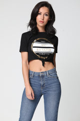 AU REVOIR Slogan Foil Print Crop Top