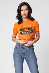AU REVOIR Slogan Foil Print Crop Top