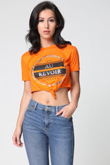 AU REVOIR Slogan Foil Print Crop Top