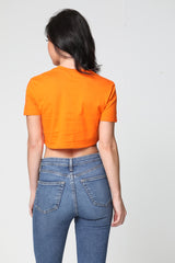 AU REVOIR Slogan Foil Print Crop Top