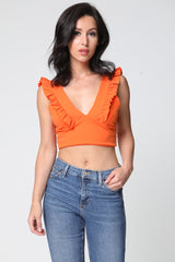 Ruched Frill Strap Plunge Crop Top