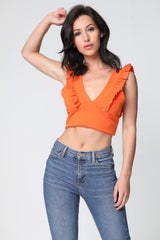 Ruched Frill Strap Plunge Crop Top