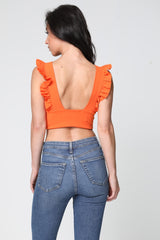 Ruched Frill Strap Plunge Crop Top