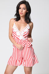 Gehaakte trim gestreepte speelsuit