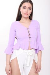 Button Up Peplum Top With Sleeves