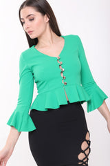 Button Up Peplum Top With Sleeves