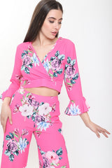 Bloemenprint wrap over stropdas achter crop top