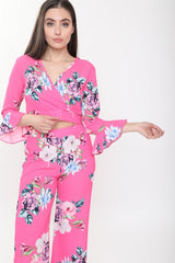 Bloemenprint wrap over stropdas achter crop top