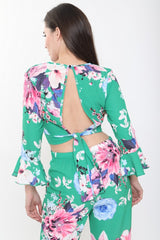 Bloemenprint wrap over stropdas achter crop top