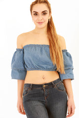Gelaagde mouw denim buis crop top