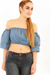Gelaagde mouw denim buis crop top