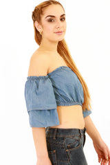 Gelaagde mouw denim buis crop top