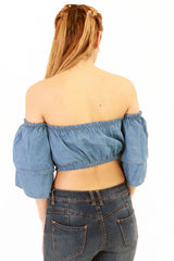 Gelaagde mouw denim buis crop top