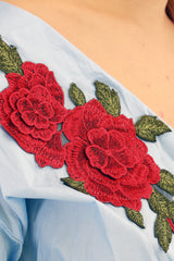 Wrap Over Embroidered Tie Knot Blouse Top