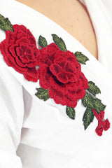 Wrap Over Embroidered Tie Knot Blouse Top