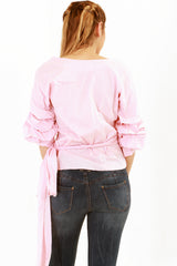 Wrap Over Embroidered Tie Knot Blouse Top