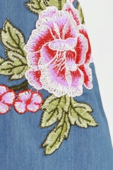 Floral Embroidered Denim Bardot Top