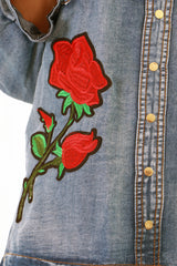 Florale gestickte Zigeuner -Denim Bardot Top