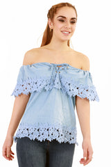 Häkelramm Schnürung Schnürung Denim Bardot Top