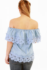 Häkelramm Schnürung Schnürung Denim Bardot Top