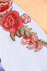 Gingham Check Wrap Over Embroidered Tie Knot Blouse Top