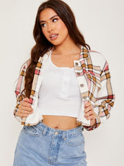 Cropped Colour Block Checked Shirt Jacket Shacket