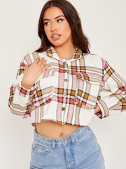 Cropped Colour Block Checked Shirt Jacket Shacket