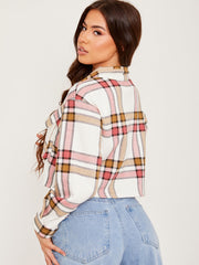 Cropped Colour Block Checked Shirt Jacket Shacket