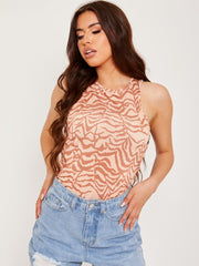 Zebra Print Racer Back Sleeveless Bodysuit
