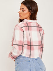 Cropped Colour Block Checked Shirt Jacket Shacket