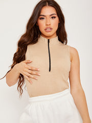 Thick Ribbed Zip Detail Bodysuit