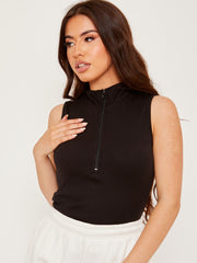 Thick Ribbed Zip Detail Bodysuit