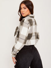 Cropped Colour Block Checked Shirt Jacket Shacket
