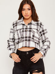 Cropped Colour Block Checked Shirt Jacket Shacket