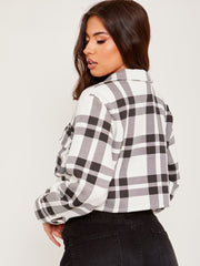 Cropped Colour Block Checked Shirt Jacket Shacket