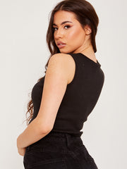 Sleeveless Buttoned Ribbed Crop Top