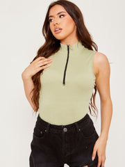 Thick Ribbed Zip Detail Bodysuit